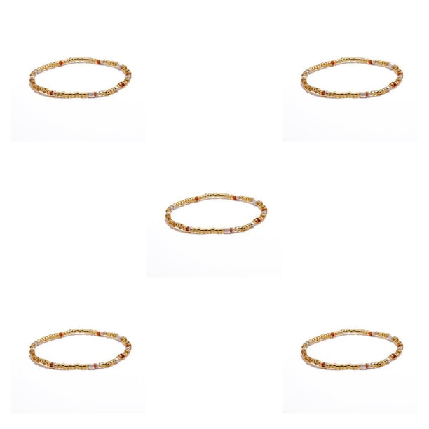 Qarigey Tobillera con cuentas de arroz coloridas, cadenas de tobillos duraderas simples, tobilleras elegantes bohemias multiusos hechas a mano delicadas siete 5piezas Qarigey CBP200866