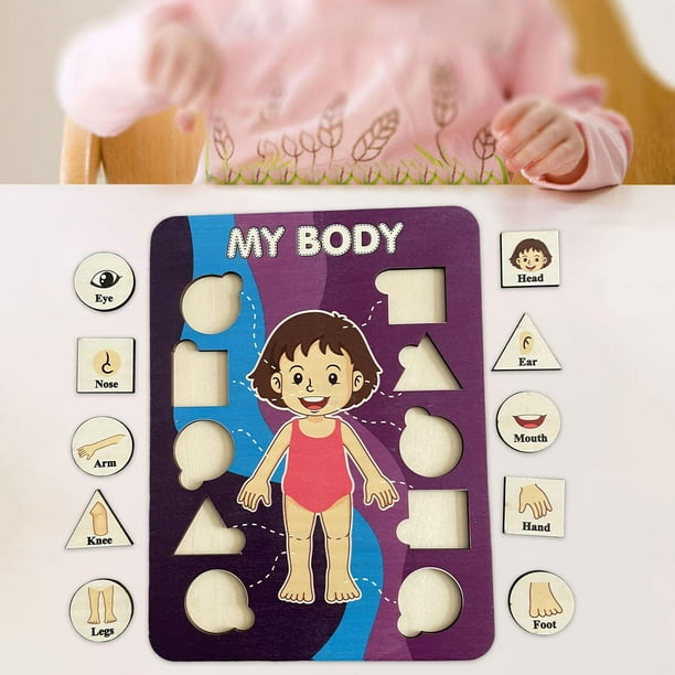 Rompecabezas de madera para pequeños Rompecabezas de madera de mi cuerpo para pequeños Juguetes preescolares Rompecabezas corporal estilo C Hugo Aprender las partes del cuerpo humano
