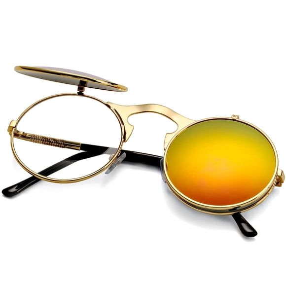 Gafas de Sol Redondas AIEYEZO con Visera Abatible para Hombre y Mujer Estilo Steampunk