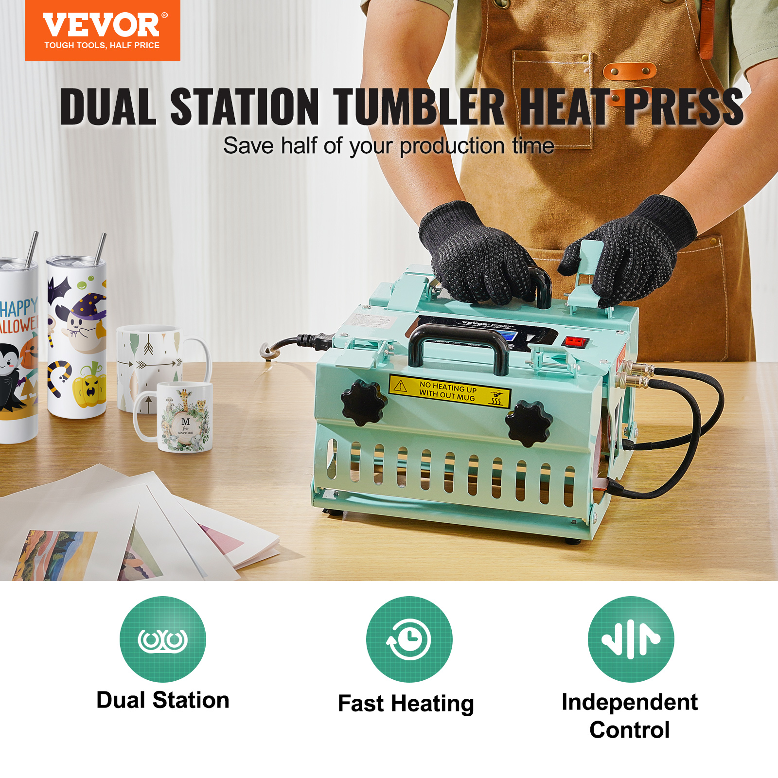 VEVOR Tumbler Heat Press Machine, 2 Station Heaters, 11-30oz Mug Press, Heat Up Fast and Even, Tumbler Press with Dual Independent Display Screens, for Sublimation Tumblers, Cups, and Mugs