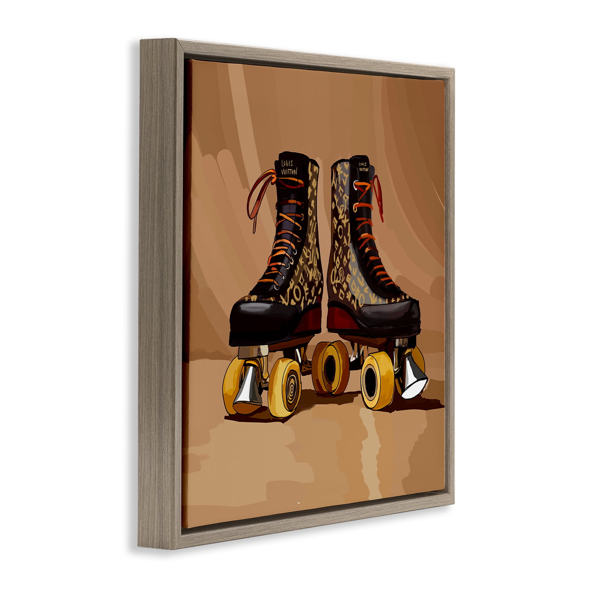 Stupell Industries Brown Roller Skates Sports Painting Brown Floater Framed Art Print Wall Art, 18 x 18