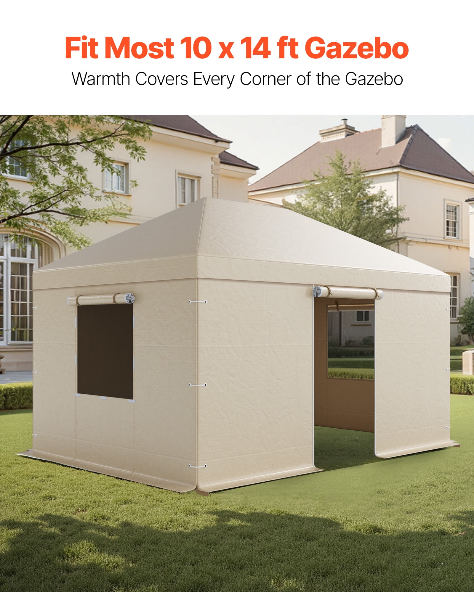 VEVOR Winter Gazebo Cover Fits 10 x 14 ft Hardtop Gazebos, All-Weather Gazebo Cover with Sidewalls & Mesh Windows, High-Density PE Material, Enclosed Storage Shelter Covers, Gazebos not Included
