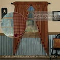thumbnail image 2 of VHC Brands Star Cotton Primitive Curtains Rod Pocket Drawstring Ties Appliqued Prairie Panel Pair, Burgundy Red, 2 of 5