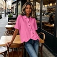 thumbnail image 4 of Women's Asymmetrical Placket Button-Down Shirt Casual Regular Fit Short Sleeve Tops Spring Summer Daily Top 3XL, 4 of 5