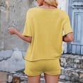 thumbnail image 6 of 2 Piece Womens Sets Short Sleeve Shirts and Shorts Casual Two Piece Sets for Women Summer Women Fashion Solid Color Short Sleeve Round-Neck Tops and Shorts Sets, 6 of 7