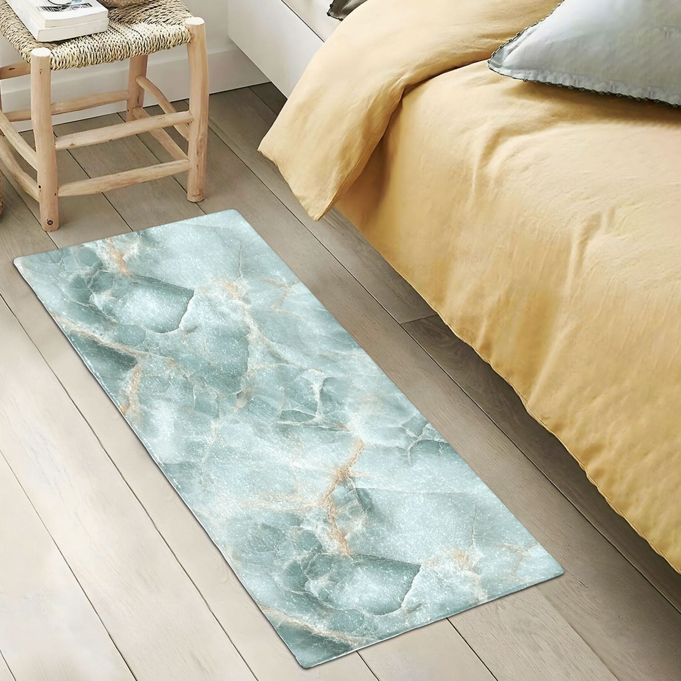 Mint Green Marble Bath Mat 39x20 Non-Slip Bathroom Rugs Absorbent Soft Plush Quick Dry for Tub Shower Kitchen Home Decor