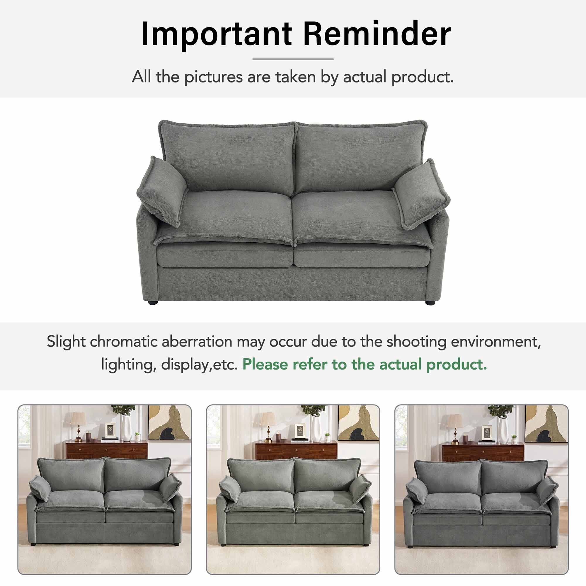 Lunale 2-Seater Sofa with Storage Pockets, Small Modern Cloud Couch for Living Room, Gray Chenille