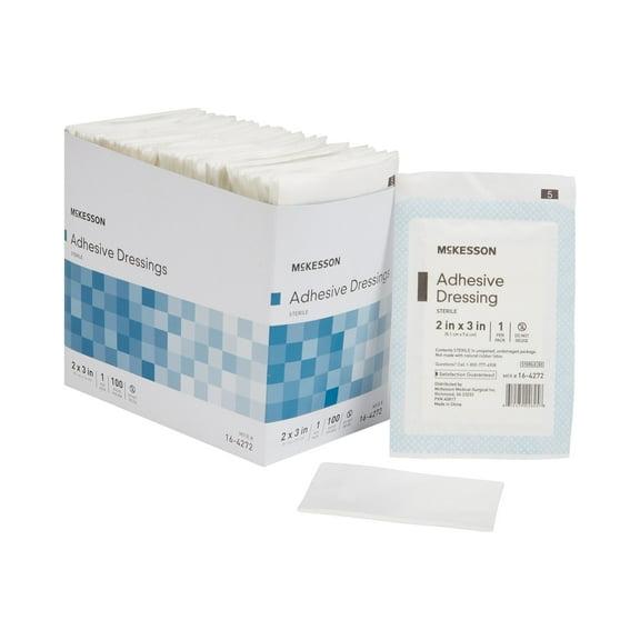 McKesson Adhesive Dressings, Absorbent - Cotton, Poly - White, 2 in x 3 in, 100 Count, 1 Pack