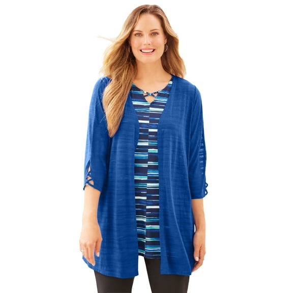 Catherines Women's Plus Size Shadow Stripe Cardigan