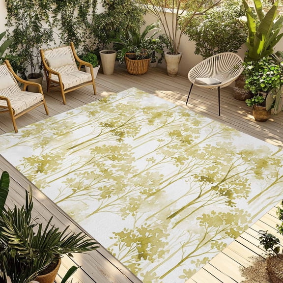 Watercolor Forest Green Outdoor Rug for Patio/Deck/Porch, Non-Slip Large Area Rug 3 x 5 Ft, Abstract Art Modern Trees Indoor Outdoor Rugs Washable Area Rugs, Reversible Camping Rug Carpet Runner