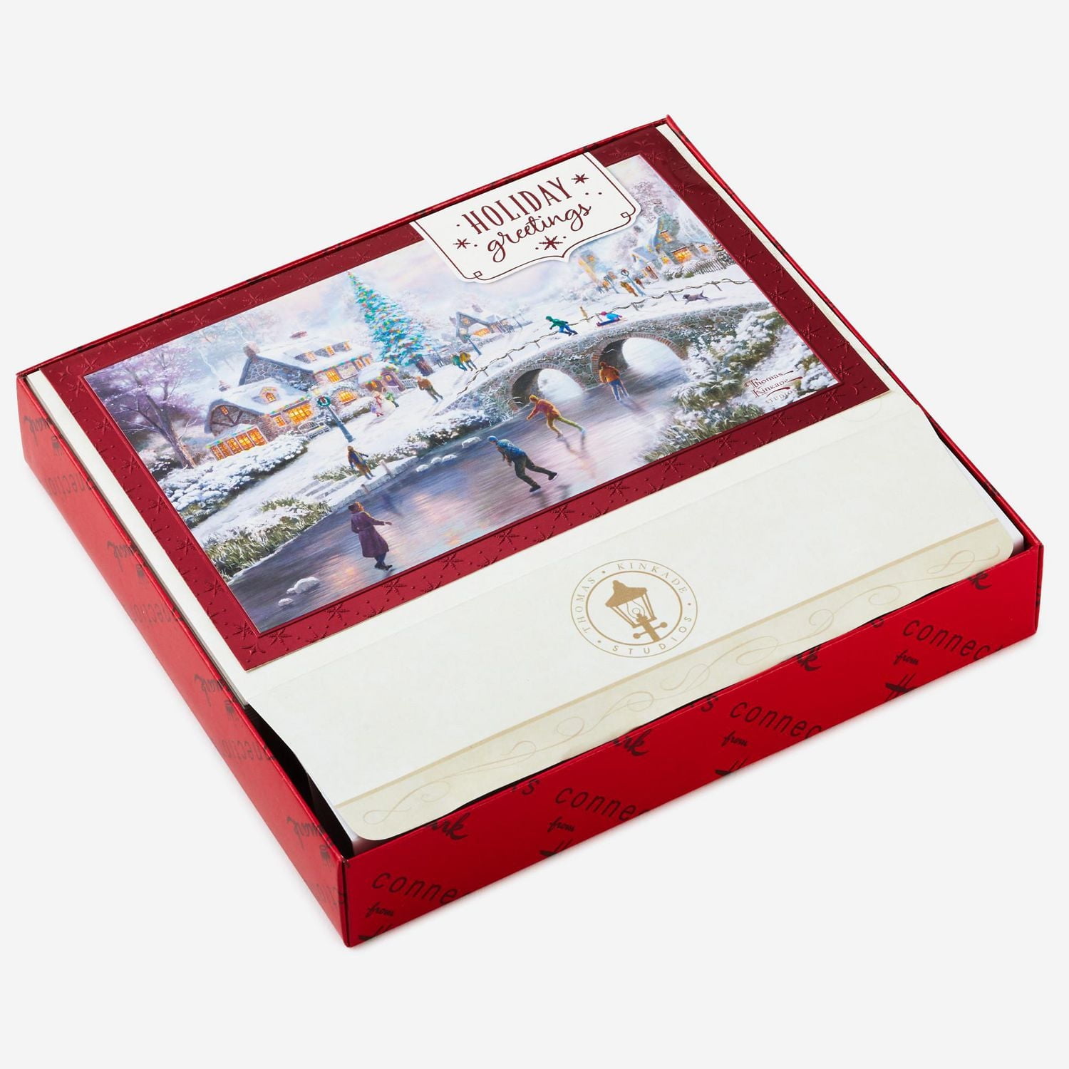 Boîte de 24 cartes de Noël Connections de Hallmark (Patinage sur un étang gelé, œuvre de Thomas Kinkade)