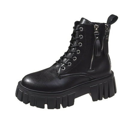 OJSFQUFP Ankle Boots for Women Ladies Shoes Fashion Thick Sole Mid Long Sleeve Boots Plush Warm Outdoor Snow Boots Waterproof Shoes for Women Black 39