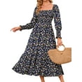 thumbnail image 3 of Xuanfei Women Floral Print Square Neck Smocked Bodice Long Lantern Sleeve Ruched Maxi Dress, 3 of 6