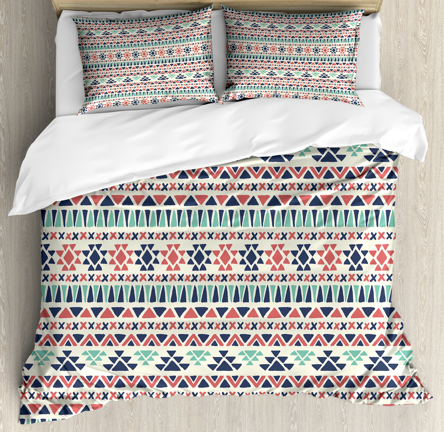 Tribal Duvet Cover Set, Aztec Antique Design Ethnic Earth Colors Simple