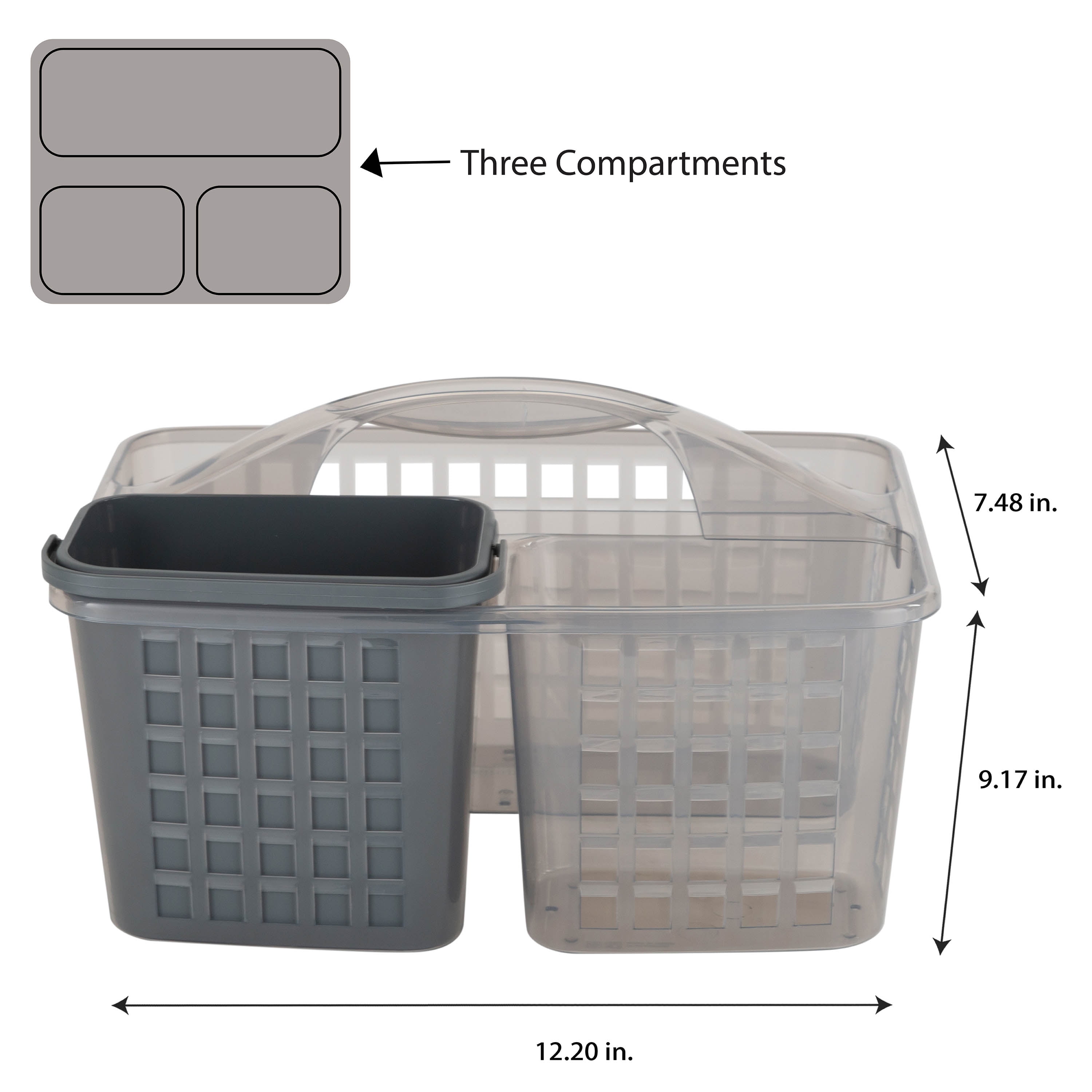Bath Bliss 2 in 1 Plastic Portable Bath Tote Shower Caddy, Gray