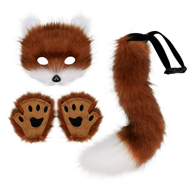 Conjunto de guantes con cola de animal y máscara de Therian, para accesorios fotográficos de representaciones teatrales marrón