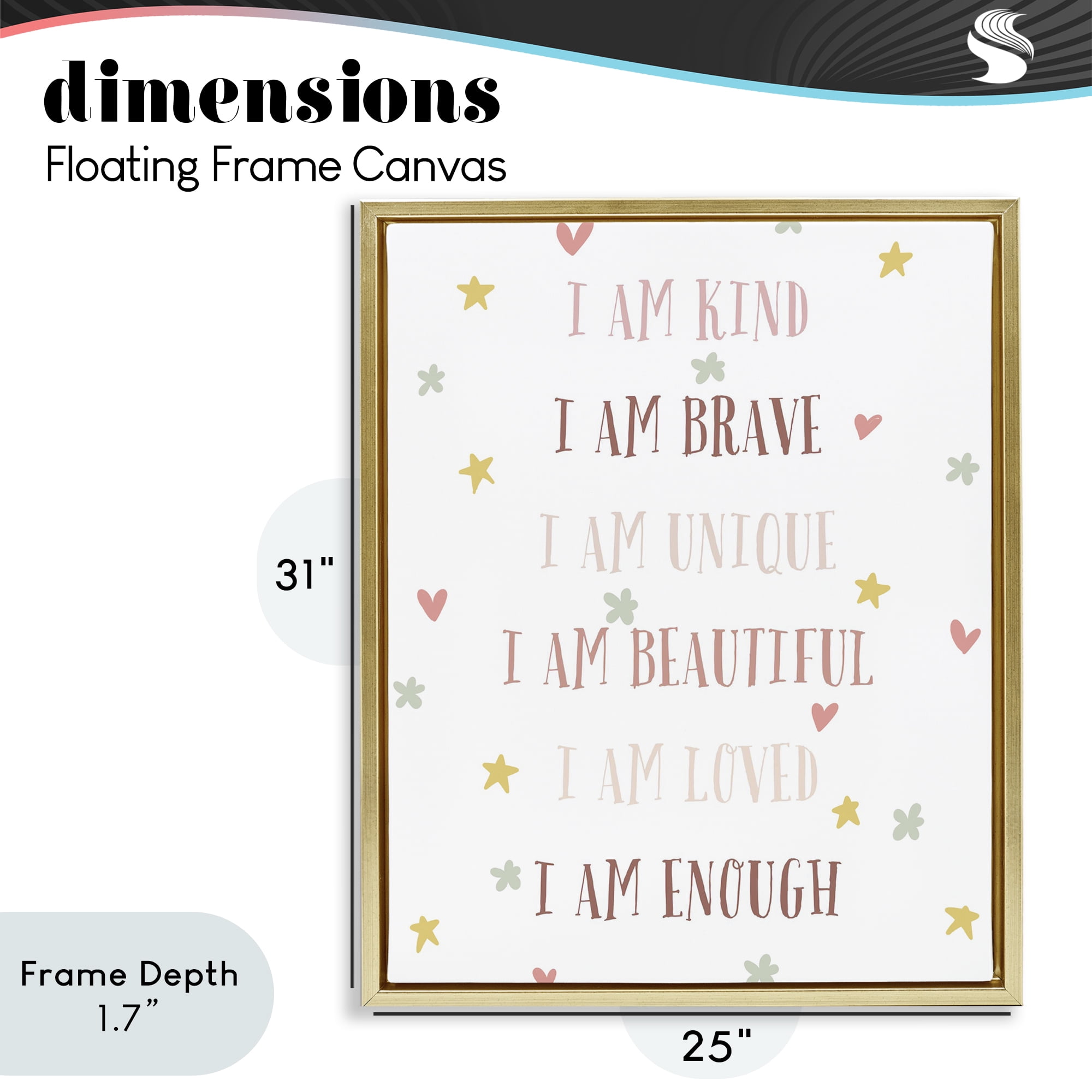 Stupell Industries I am Empowerment Quotes Gold Framed Floater Canvas Wall Art, design by Katie Griggs