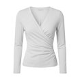 thumbnail image 5 of ZDNIXIAN Women Wrap V Neck Long Sleeve T Shirt ,Soft Stretchy Ruched Fitted Blouse, Casual Solid Color Surplice Front Slim Fit, 5 of 5