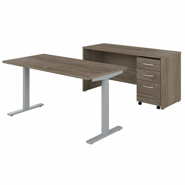 Pemberly Row Ensemble de Bureau Debout Réglable en Bois d'Ingénierie 60W en Hickory Moderne