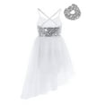 thumbnail image 2 of Haitryli Kids Girls Ballet Shiny Sequin Ballet Dance Skirted Sleeveless Tutu Dress with Hair Tie Ivory 3XL, 2 of 7