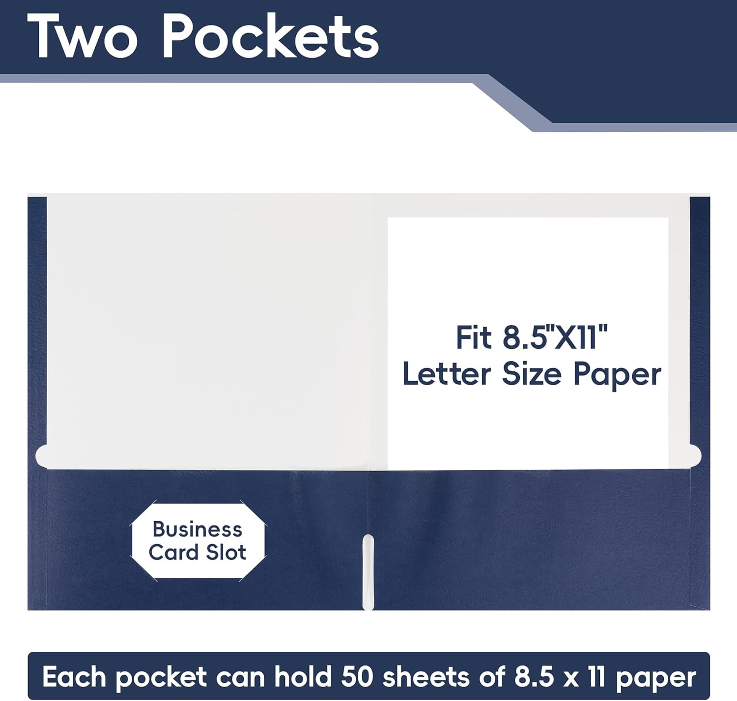 50 Pack Navy Blue Folders with Pockets,2 Pocket File Folders for Letter Size (8.5 x 11 Inch),Professional Design with Business Card Slot for Office and School Organization