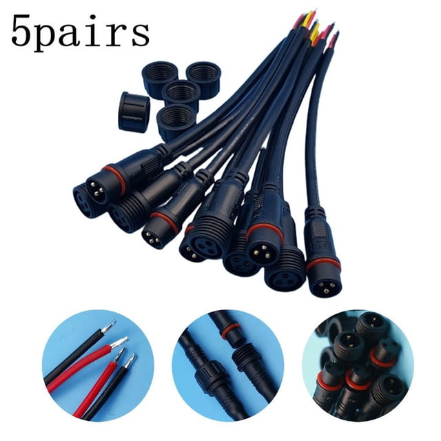 5 Pairs IP65 Waterproof 2/3 Pin 22AWG Wire LED Male Female Cable Connector 20cm LED Light Strip Connector Cable Connector black-3pin
