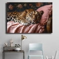 thumbnail image 2 of Mudket Sleeping Leopard with Pink Floral Bedding Framed Canvas Wall Art, Soft Girly Jungle Cheetah Print Decor for Women Bedroom, Living Room, Vanity Space, Ready to Hang-24"L x 16"W, 2 of 10