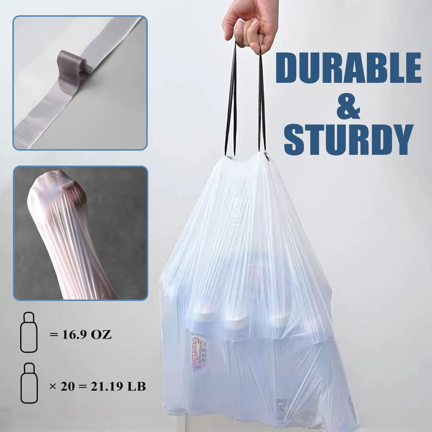 45 Count 4 Gallon Drawstring Trash Bags - Perfect For Bathroom