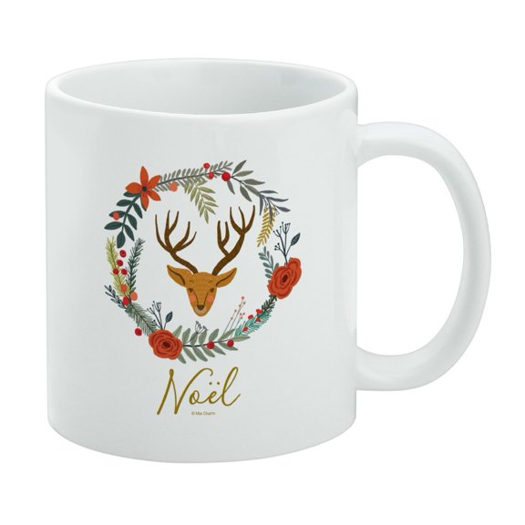 Christmas Noel Deer in Wreath White Mug