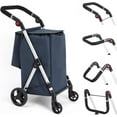 thumbnail image 1 of LEUYA ABC Chariot d'Épicerie, Chariot de Magasinage à 4 Roues, Chariot de Magasinage en Aluminium 46 L avec Sac Isotherme, Poignée Réglable, Chariot de Magasinage Pliant, 1 of 8