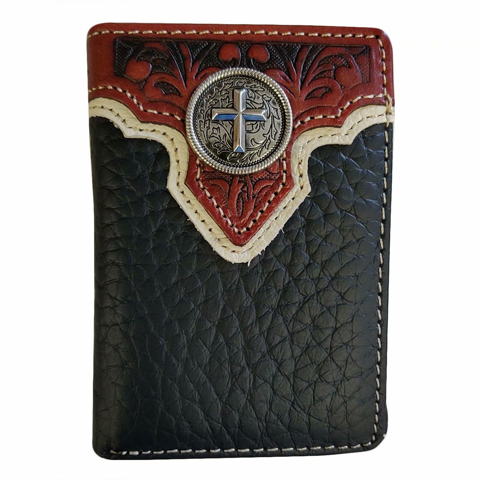 Janhooya - Mens Western Cowboy Wallet Genuine Leather Trifold Wallet 