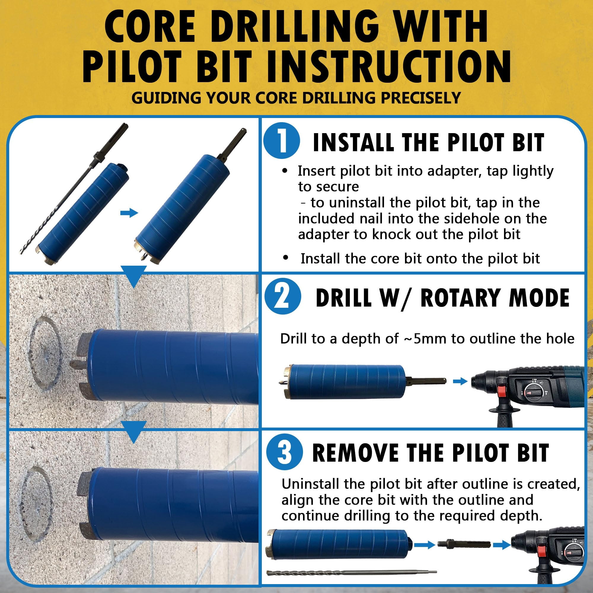 EDiamondTools 6-1/4" Diamond Core Drill Bit for Brick, Block w SDS Max Pilot Bit Adapter