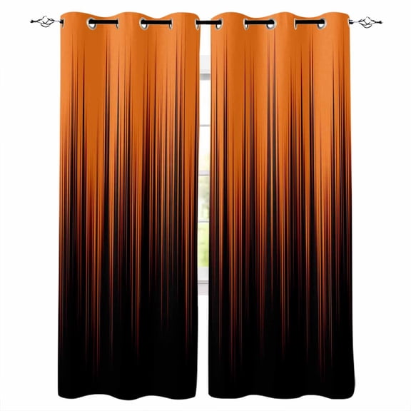 Burnt Orange Black Ombre Blackout Curtains for Bedroom/Living Room, Thermal Insulated Kitchen Curtains, Modern Abstract Striped Gradient Grommet Darkening Window Treatment Drapes 42"x84"x2