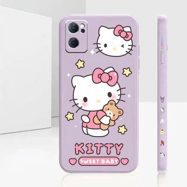 Liquid Silicone Case For Oppo Reno 9 8 7 7SE 6 5 4 4SE 3 Pro Plus 4G 5G Cover Anime Cute Hello Kitty Colour Fundas Cqoues Shell LXY