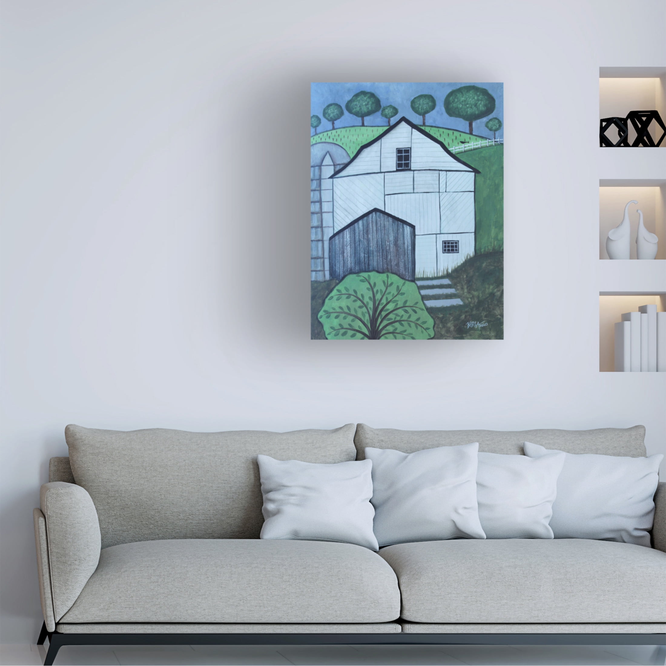 Canvas Wall Art - Karla Gerard 'White Barn and Silo' Wall Art for Living Room, Bedroom, or Office Décor by Trademark Fine Art - 24 x 32 Inches