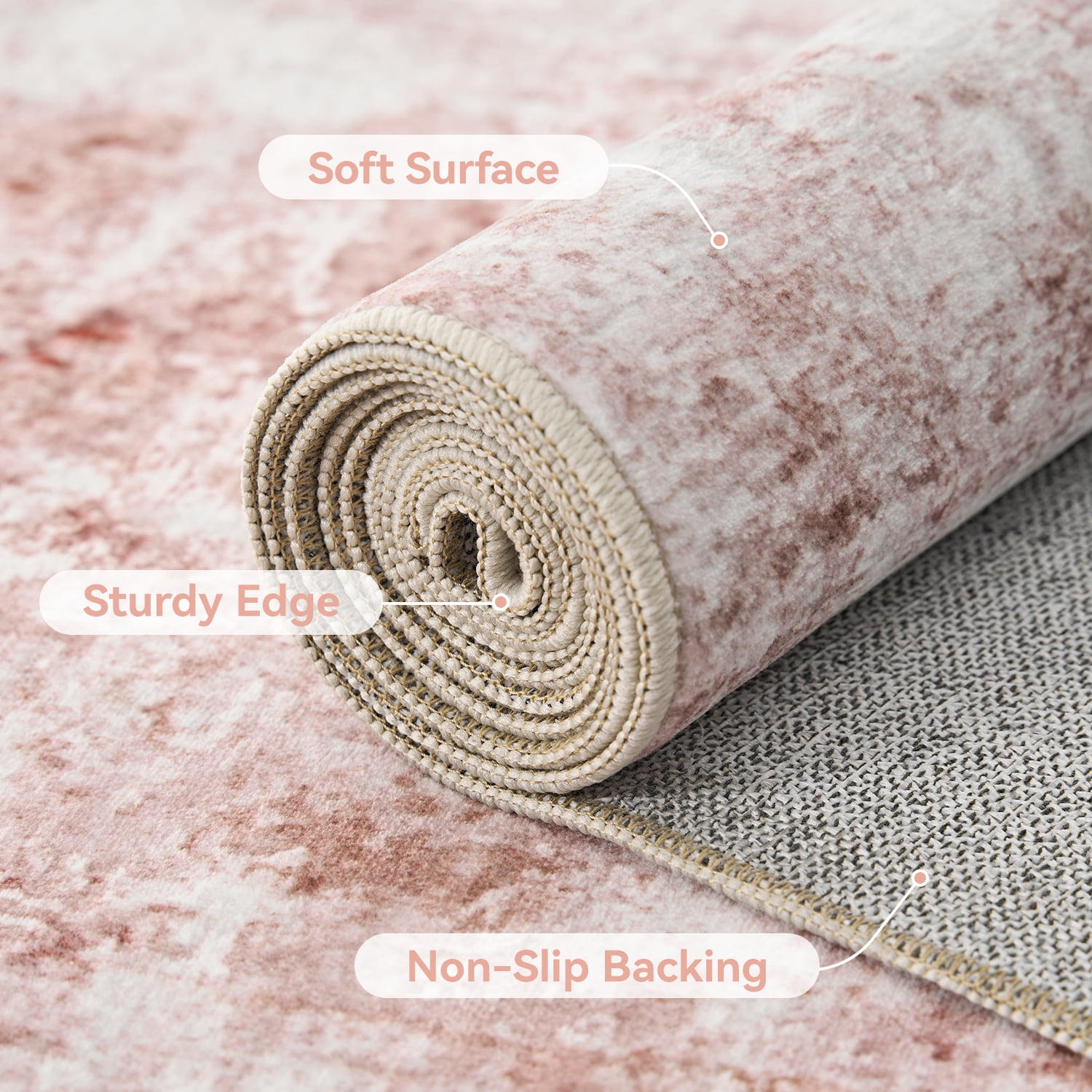 VUNATE 5'x7'Rugs for Living Room Washable Rugs Modern Abstract Area Rug Neutral Indoor Carpet Soft Rugs for Bedroom Office Dining Room Kitchen Laundry Room Accent Rug Modern Home Decor Pink