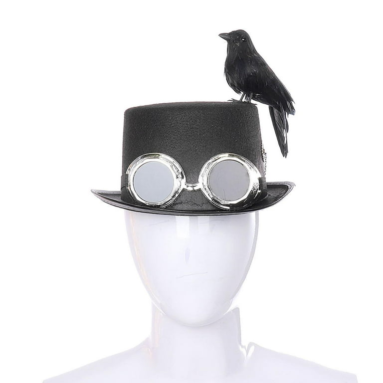 Segolike Steampunk Top Hat Halloween Costumes - Vintage Steampunk Hat with Goggles Crow - Steampunk Accessories - Costume, Men's, Size: 20, Black
