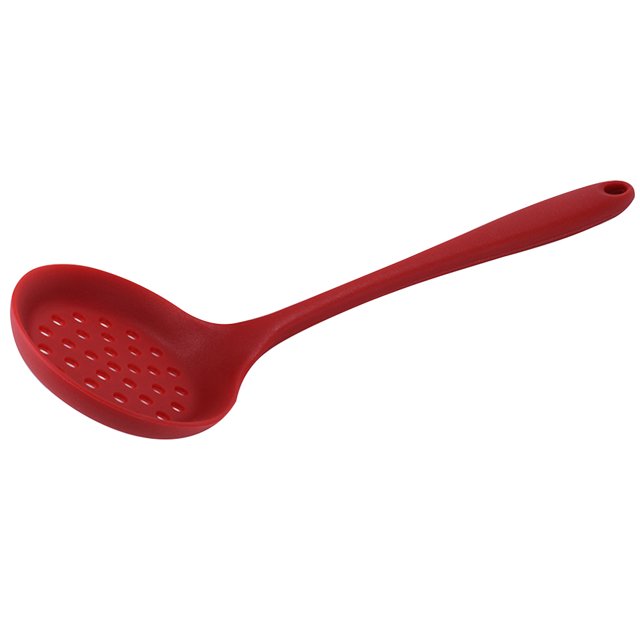 Colador de silicona de grado alimenticio, antiadherente, cuchara para olla caliente, cuchara ranurada de gran capacidad, colador de barra, utensilio de cocina (rojo)