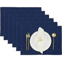 Navy Blue Cotton Dining Placemats Set of 6 - Fine Ribbed, 48 x 33 cm