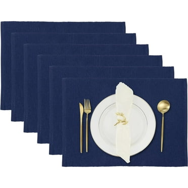 Navy Blue Cotton Dining Placemats Set of 6 - Fine Ribbed, 48 x 33 cm