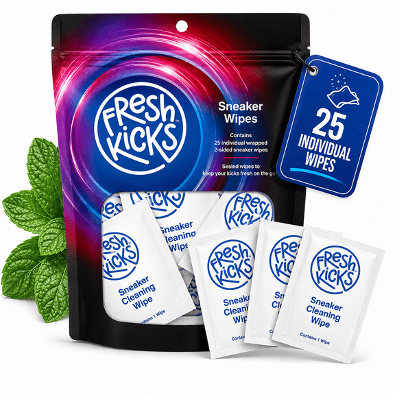 Fresh Kicks Shoe Cleaning Wipes for Sneakers, Travel Friendly, 25 Count