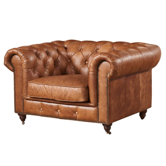 Crafters and Weavers Craftsman Mission Leather Arm Chair in Light Chestnut