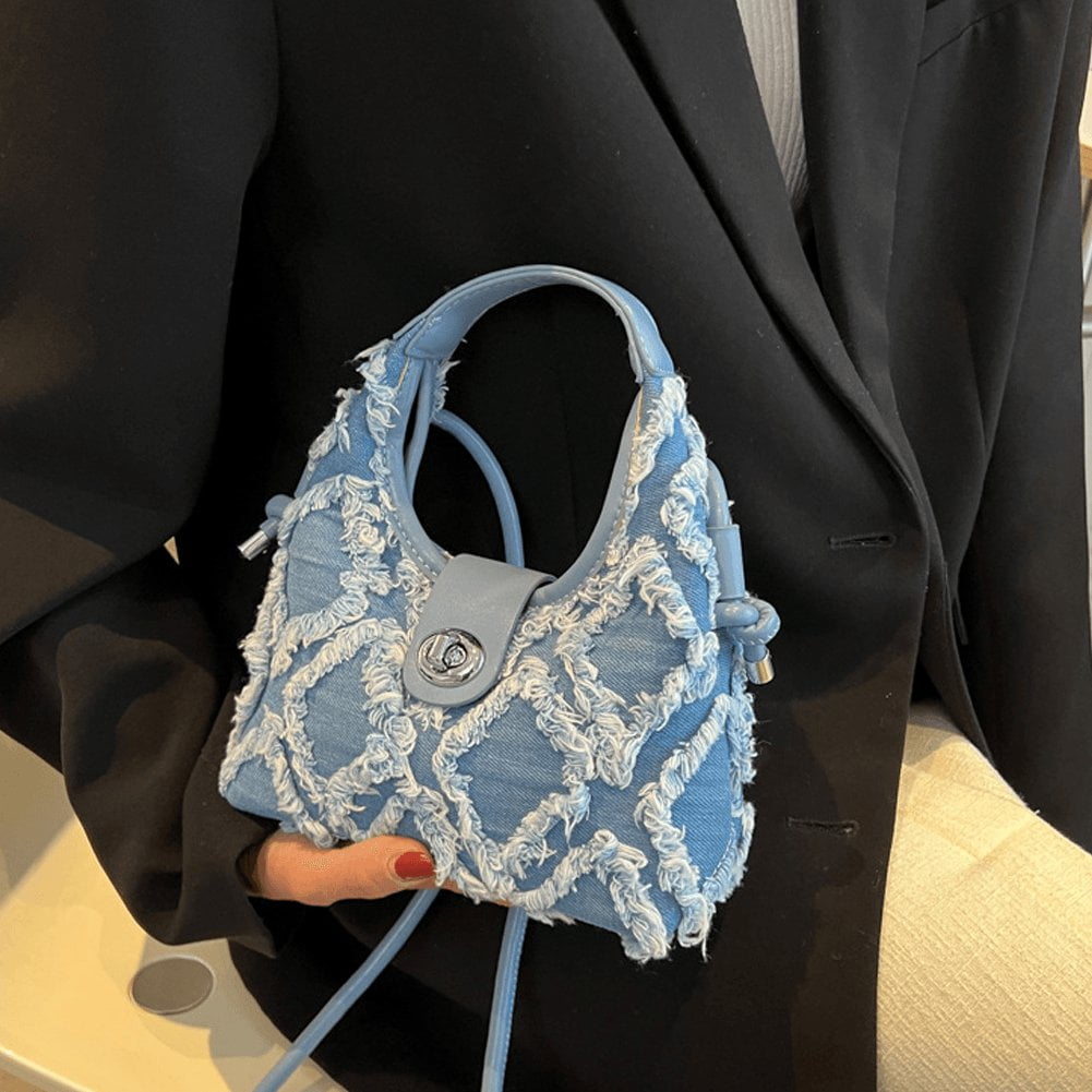 Small Crossbody Shoulder Bag for Women Vintage Fashion Jean Denim Purse Mini Handbags Female Elegant Tassel Shoulder Bag