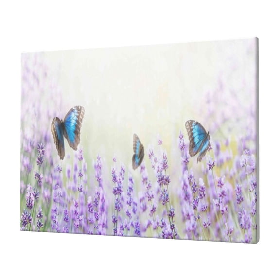 Naloa Lavender and Butterfly Print Canvas Picture,Wall Pictures, Modern Decorative Poster,Art Prints for Bedroom, Toilet, 40 x 30 cm, Built-in Wooden Frame