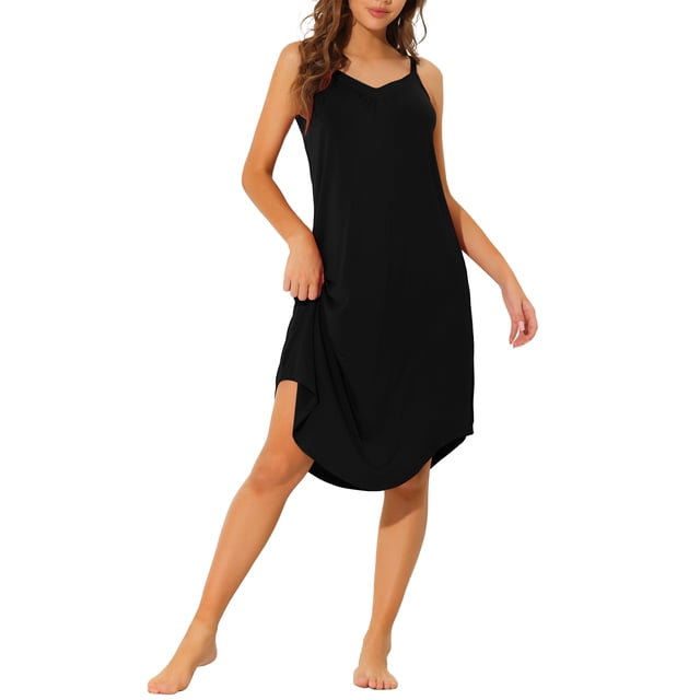 INSPIRE CHIC Robe de Détente Pyjama pour Femmes Nuisette Bretelles Spaghetti Cami Chemises de Nuit G Noir