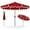 Red, variant on SAZYY 9.5 FT Solar Patio Umbrella, 2-Tiers Scalloped Outdoor Table Market Umbrella with 32 LED Lights, Vented Top, Tilt Adjustment, Crank, 8 Ribs for Backyard Poolside Deck Beach Lawn, Red
