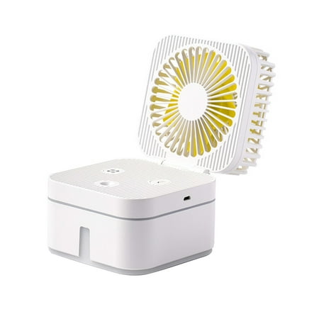 

MIXFEER USB Cube Folding Fan Desktop Fan Mist Humidifier Two in One Low Noise Foldable Fan Humidifying Spray Fan with Night Light