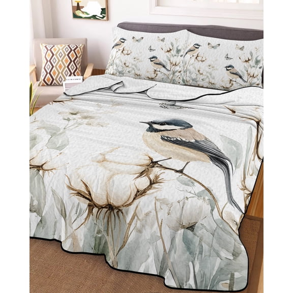 Butterfly Flower Full Size Down Alternative Comforter, Lightweight Comforter Quilt Bedding Set with Pillow Shams Cotton Rustic Watercolor Leaf Floral All Seasons Bed Comforter Duvet Insert 78"x90"