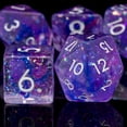 thumbnail image 5 of Polyhedral DND Dice Set, Purple Glitter Resin RPG Dice with White Numbers, 7-Piece, 5 of 5