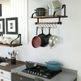 thumbnail image 5 of Wooden Hanging Pot Rack with 8 hooks - Farmhouse Style Wall Mount Multifunctional Cookware Organizer Rack Kitchen Storage for Pans Utensils (Brown), 5 of 11
